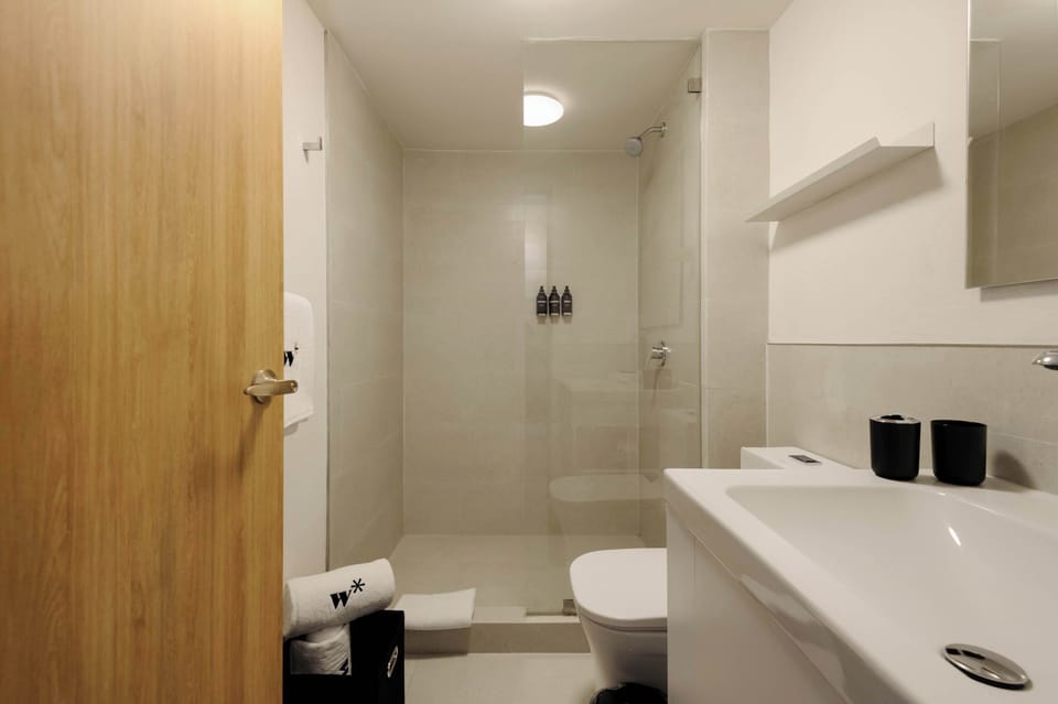 Spacious shower and essential amenities included