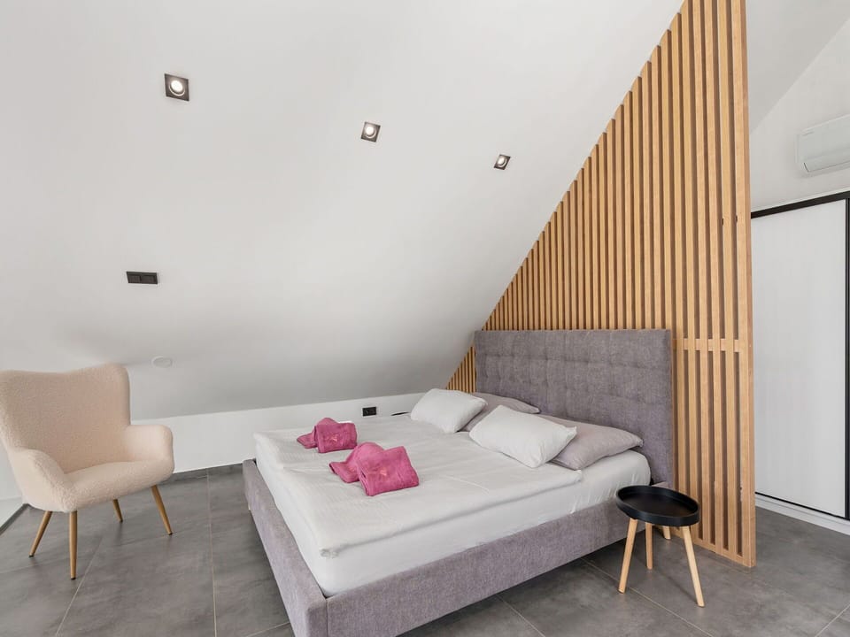 Interior Design, Furniture, Flooring, Floor, Bedroom, Wood, Bed, Ceiling, Room, Home
