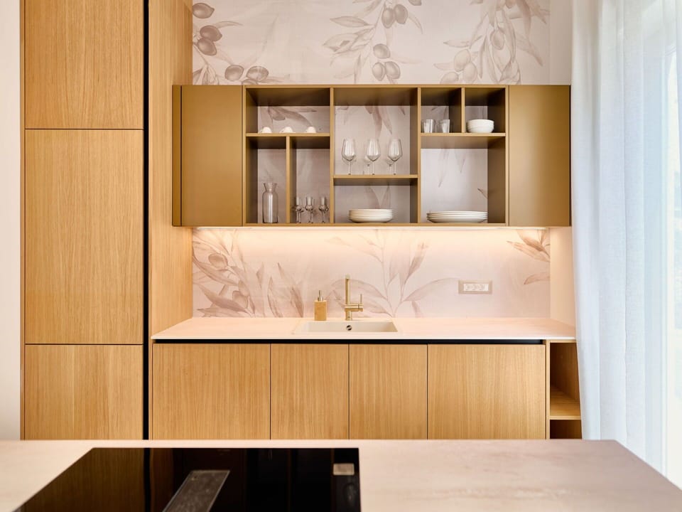 Wood, Interior Design, Furniture, Flooring, Cabinetry, Kitchen, Brown, Countertop, Cupboard, Wood Stain