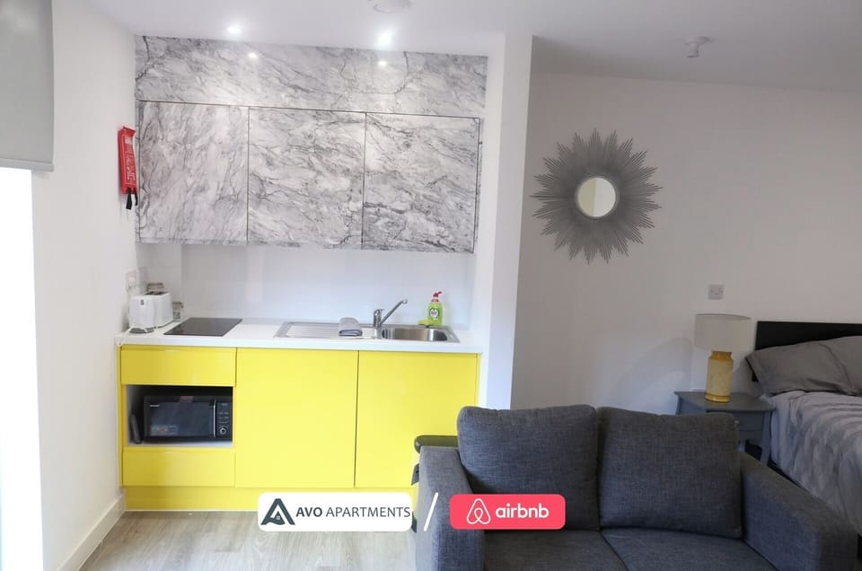 Lounge, Kitchen & Bedroom at Avo Apartments Short Lets & Serviced Accommodation