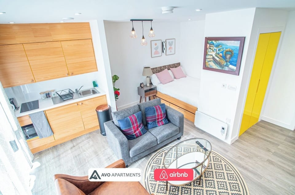 Lounge, Kitchen & Bedroom at Avo Apartments Short Lets & Serviced Accommodation
