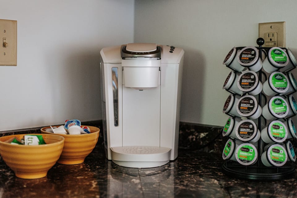 Coffee corner with gourmet selections for your morning brew.