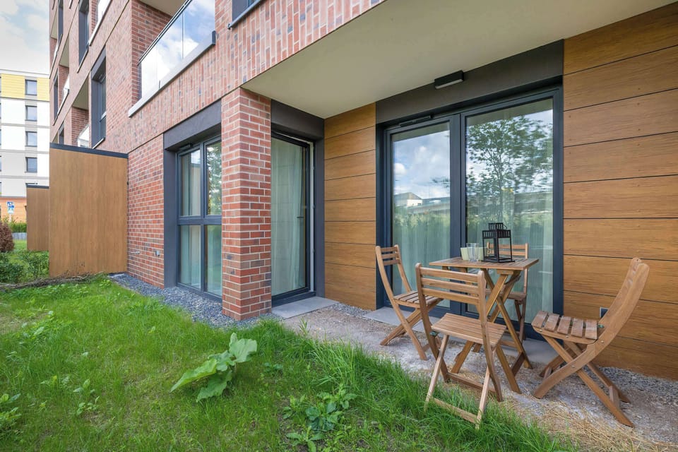 The terrace provides a perfect spot for enjoying the fresh air.