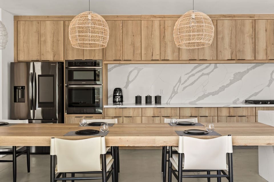 Dining off the kitchen island.