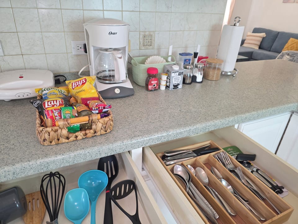 coffee, milk sugar, salt, pepper and snacks to get you started