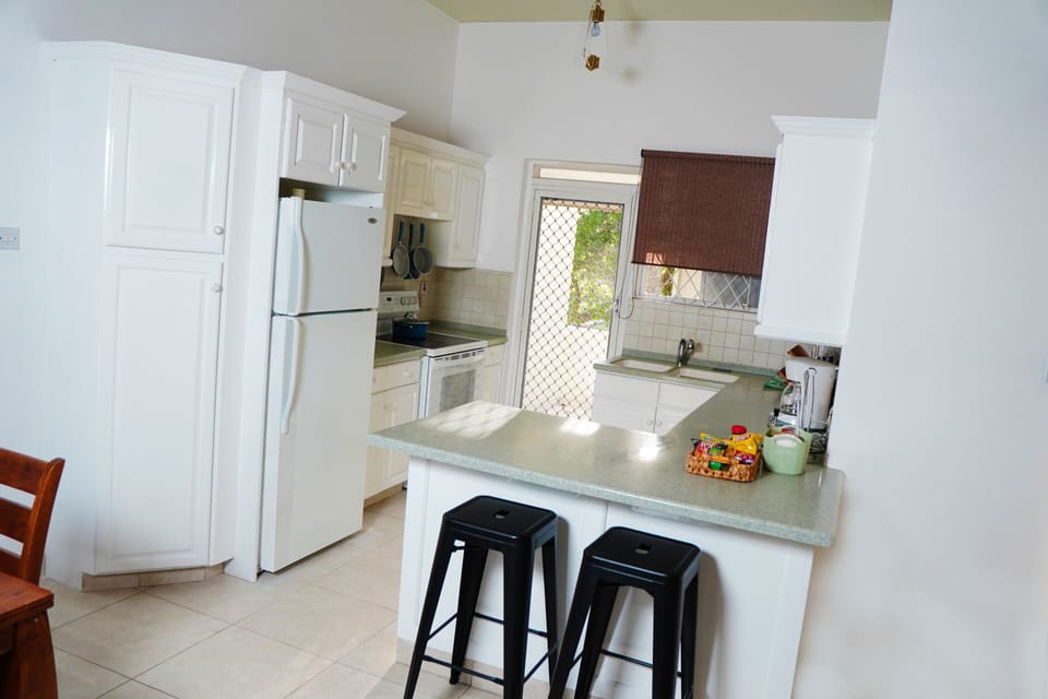 fridge, stove, pots. pans, coffee maker and lots more