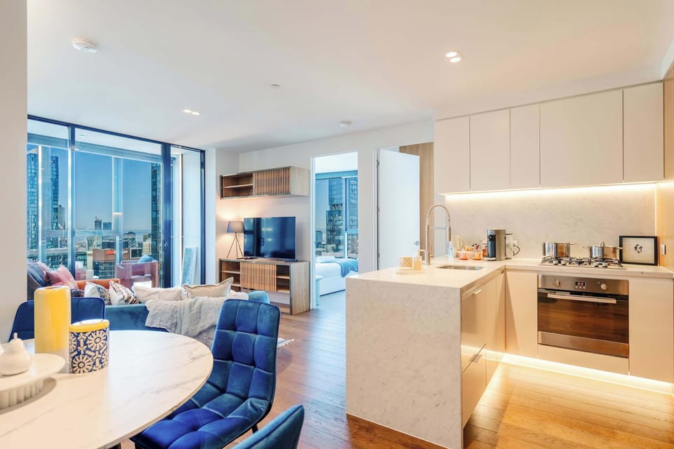 Open living area and fully equipped kitchen