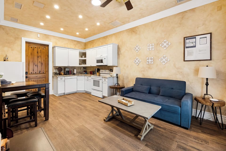 Living room with queen sleeper sofa.