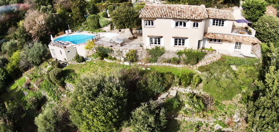 View from the front of the house set against the terraced garden.