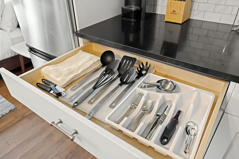 Feel at home with thoughtfully stocked utensils for simple cooking.