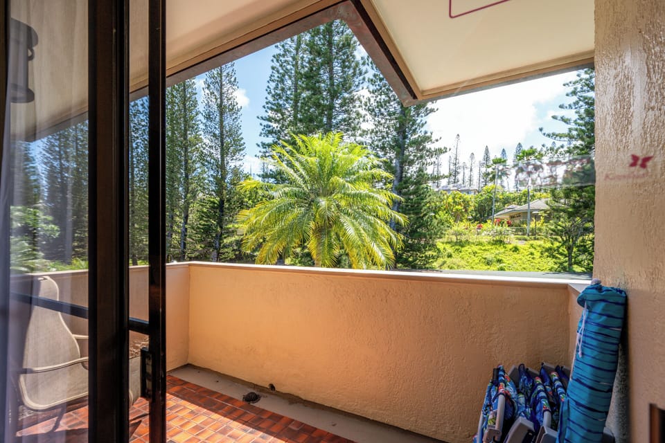 Private lanai off bedroom, we have beach chairs, umbrella, beach towels