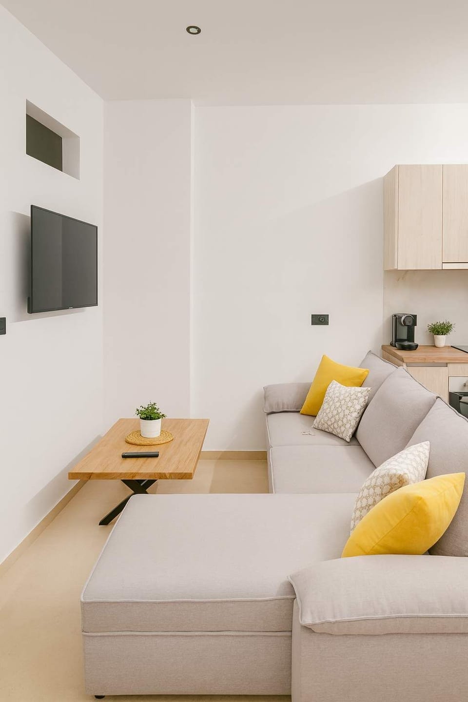 Bright and Modern Living Room with Cozy Sofa and Smart TV