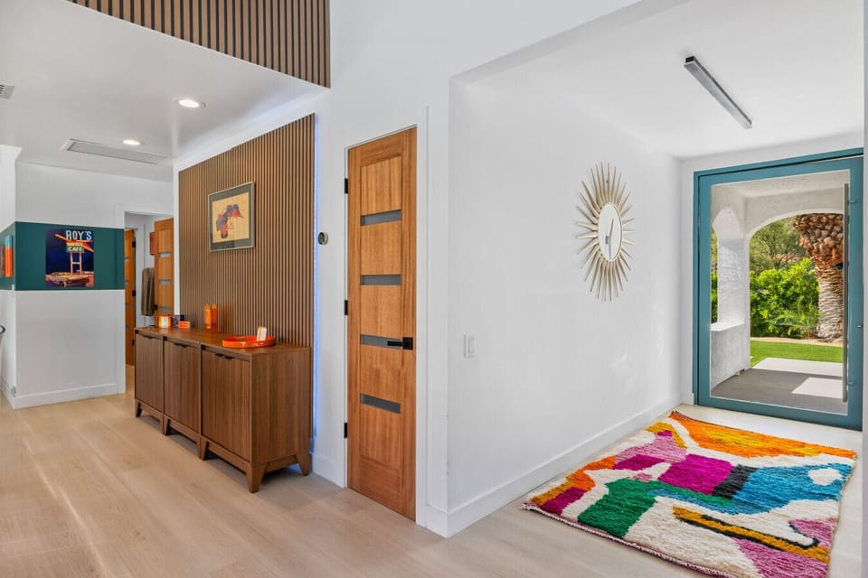 Inviting front entrance with mid-century modern flair