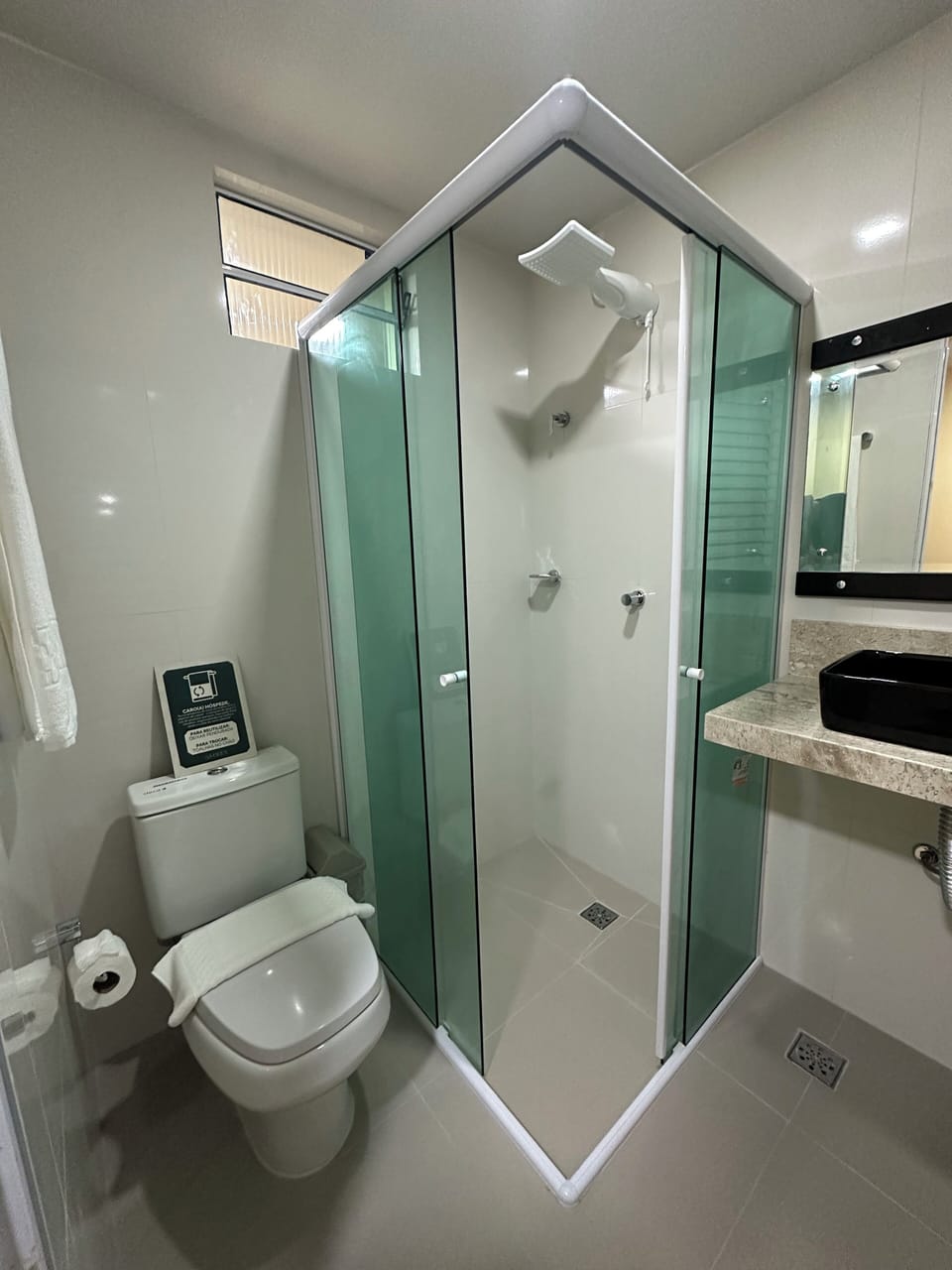 Shower, towels, soap, shampoo