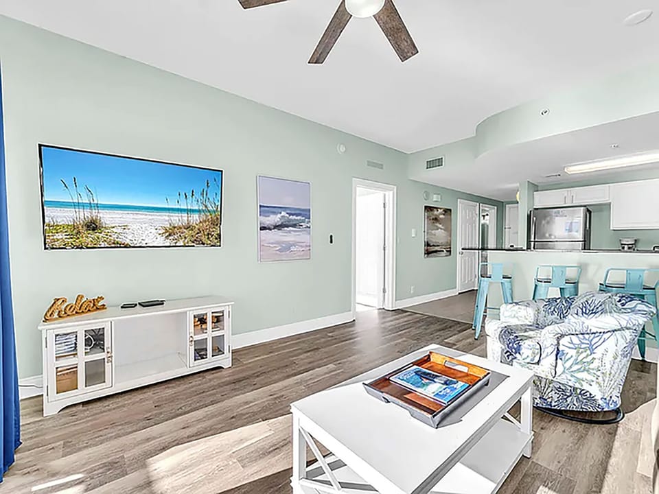 Living room with flat screen