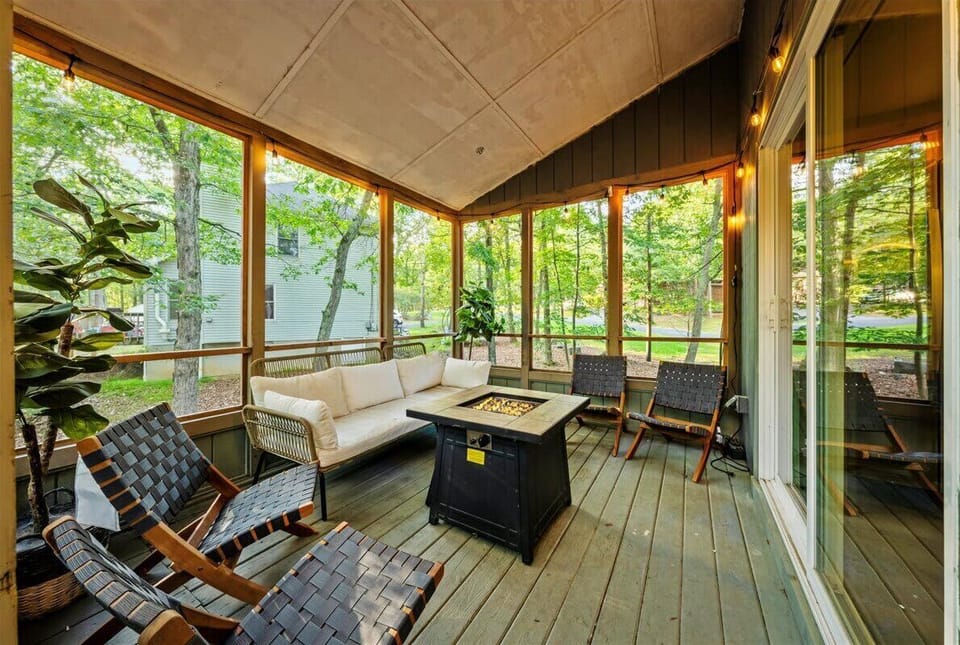 Sink into soft seating, warm up by the firepit, and enjoy peaceful moments surrounded by nature — all from the comfort of our inviting front porch.

