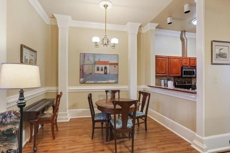 Settle in for a movie night by the elegant fireplace.