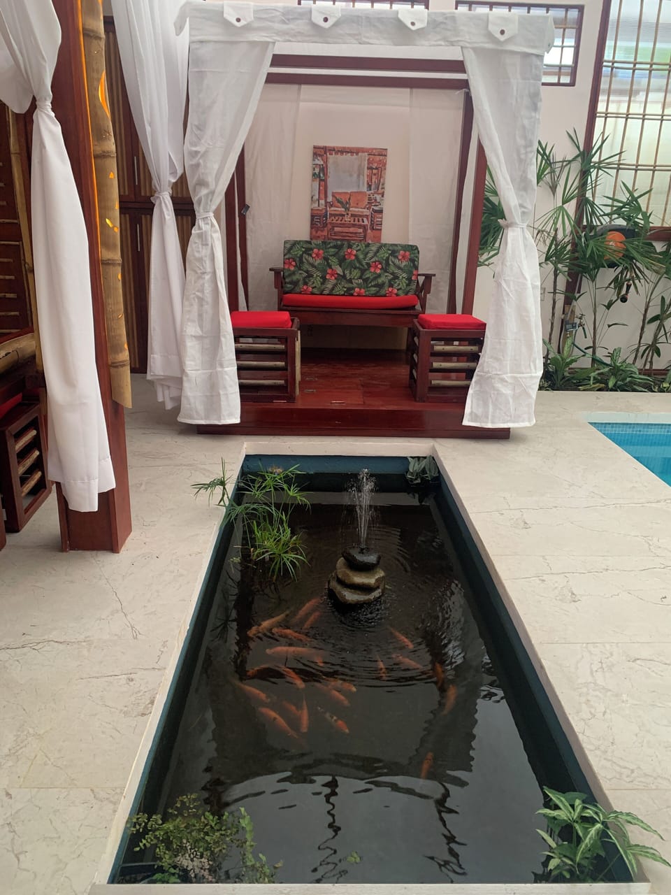 Pool villa fish pond and deck