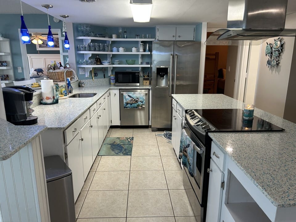 Kitchen with updated appliances. 