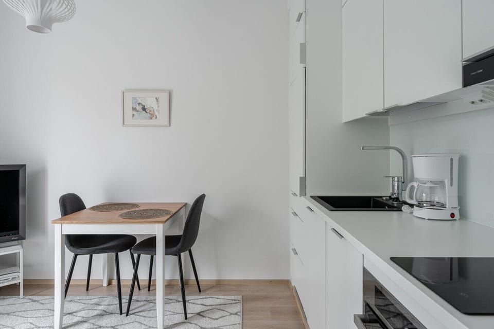 The kitchen is fully equipped with a dishwasher, oven and an induction stove.