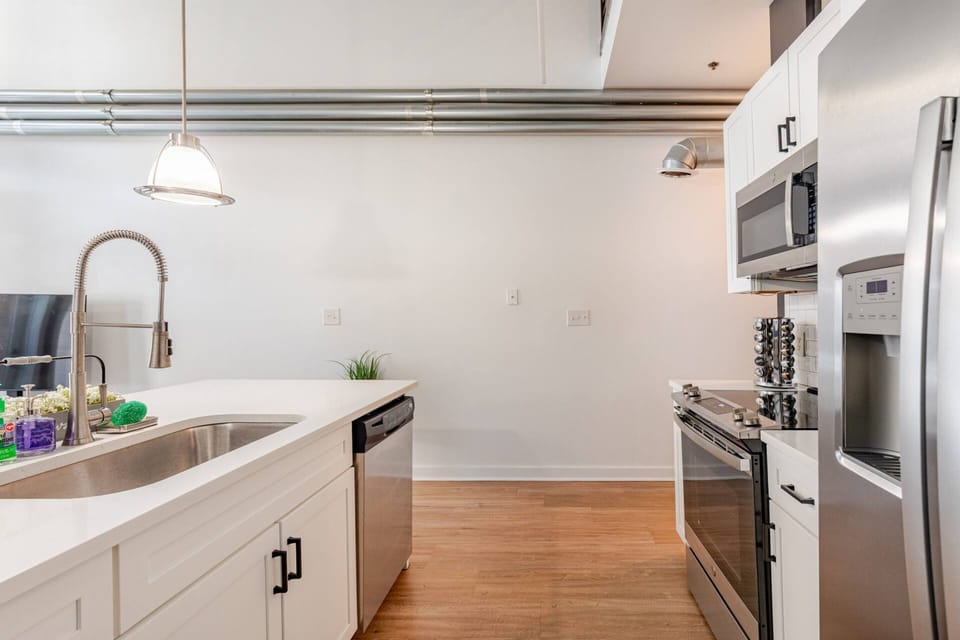 Modern kitchen with stainless steel appliances