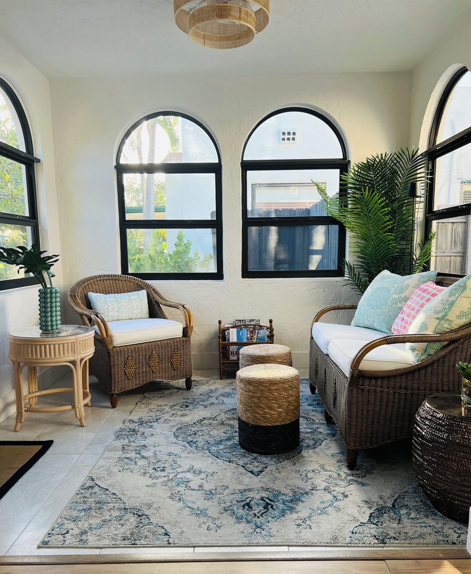 Beautiful shot of our sun room. Perfect for an early morning with plenty of natural sunlight. Great space if you're a reader. :)