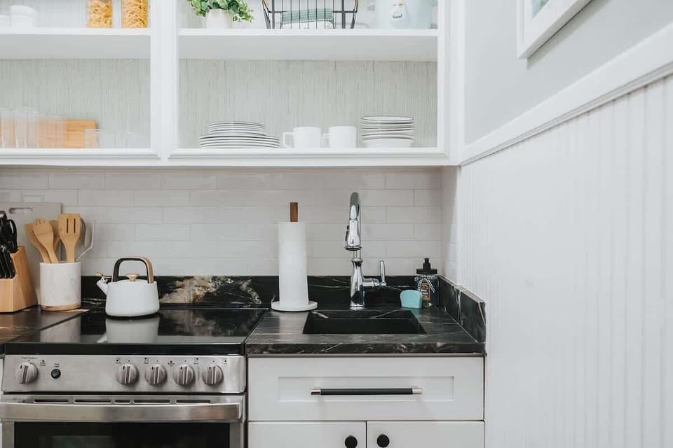 Kitchen stocked with everything you would need to enjoy a home-cooked meal! 