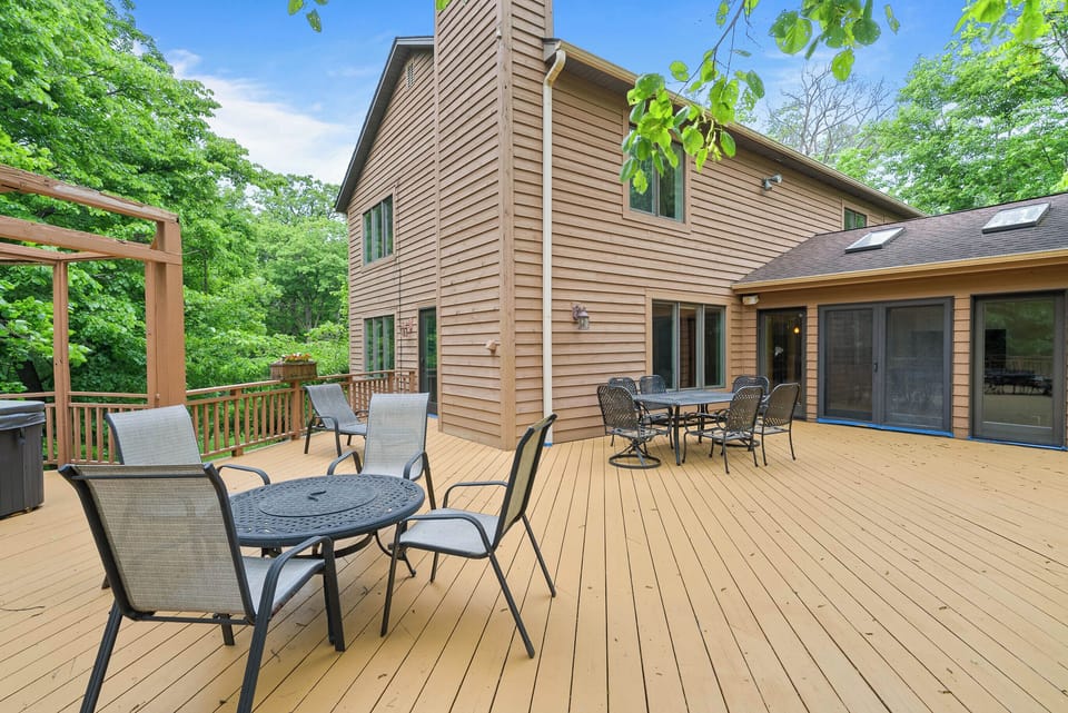 Scenic outdoor deck for outside dining,
gas grill