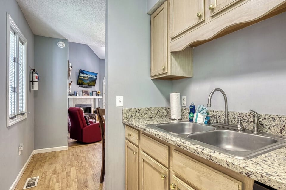 Vacation Rental in the Smoky Mountains "Feathers and Fur" - Kitchen and living room