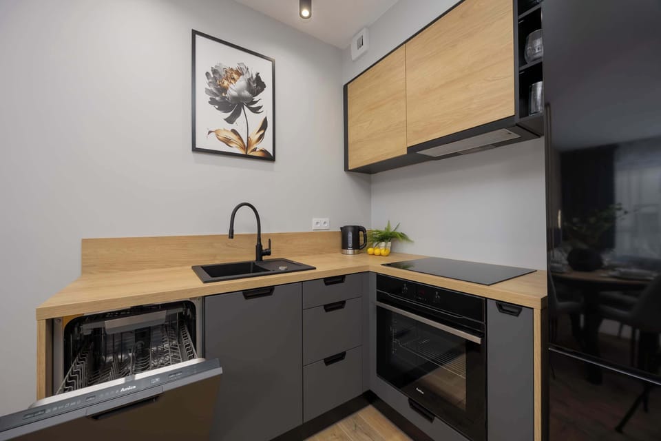 Modern, fully equipped kitchenette.