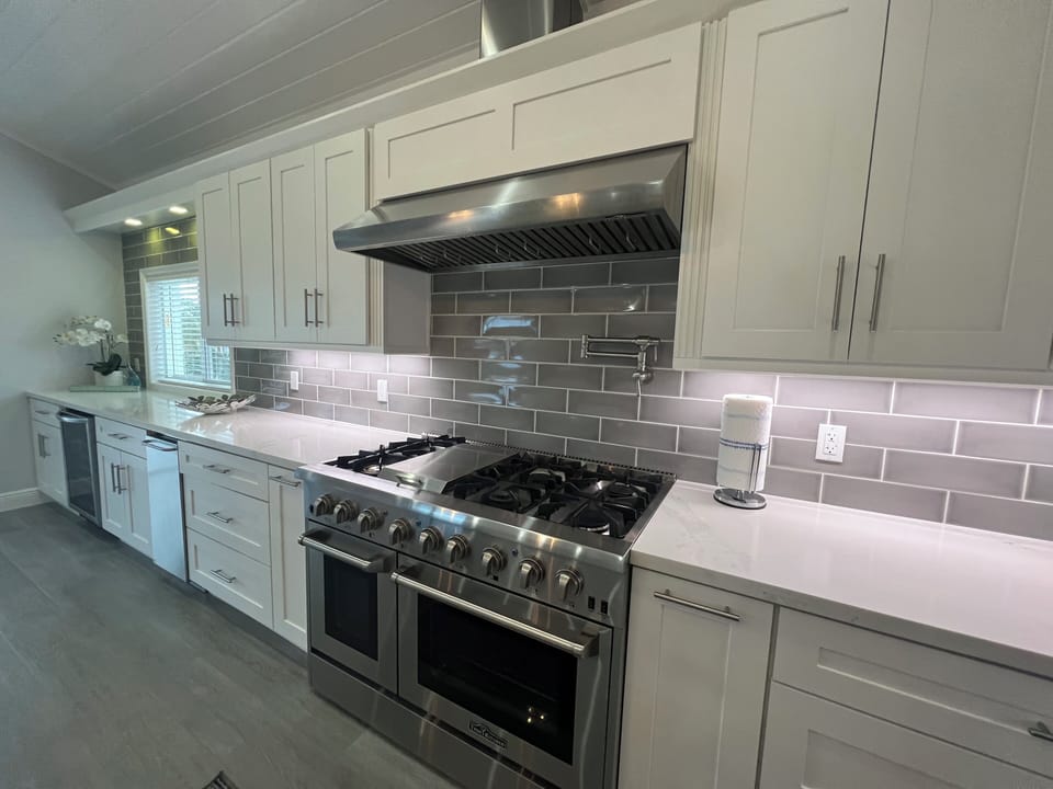 chefs kitchen and gas stove