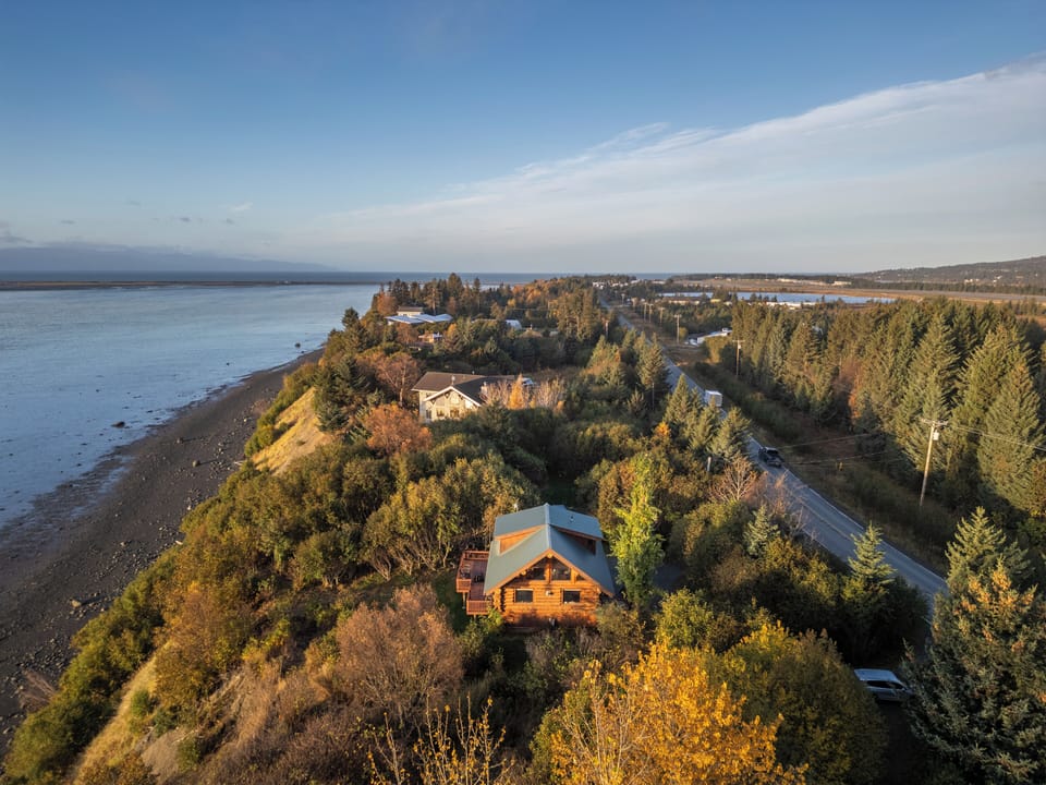 Aerial view of the bluff and Kachemak Drive