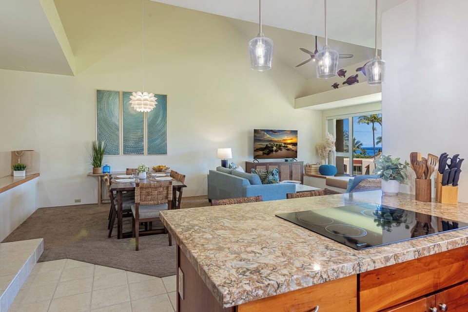 Kitchen Peninsula Works Wonderfully as a Taco Bar or Breakfast Buffet