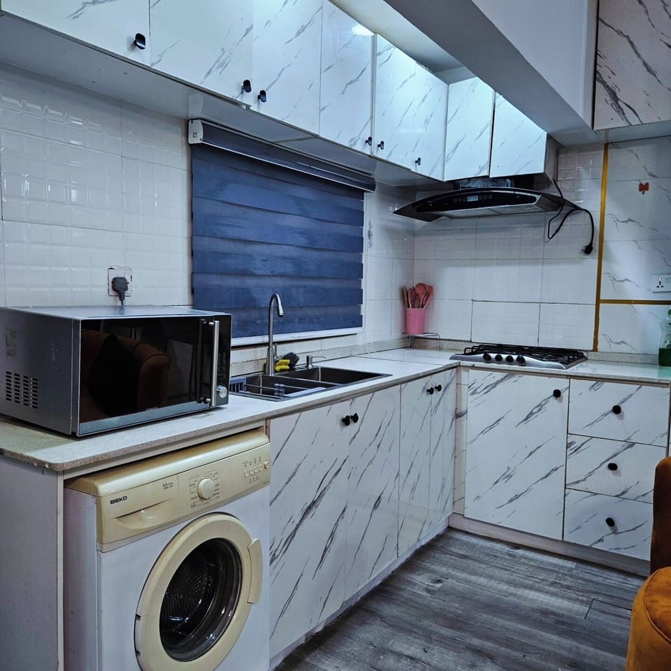 Family Apartment, Balcony, City View | Private kitchen | Fridge, microwave, oven, stovetop