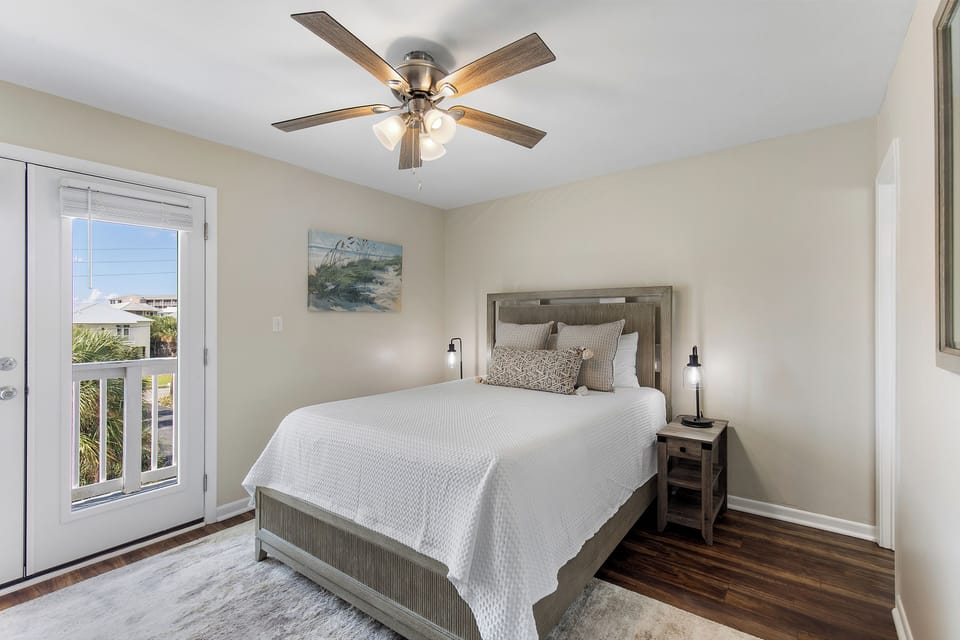 The guest bedroom comes with an ensuite bathroom, balcony, TV, and walk in closet.