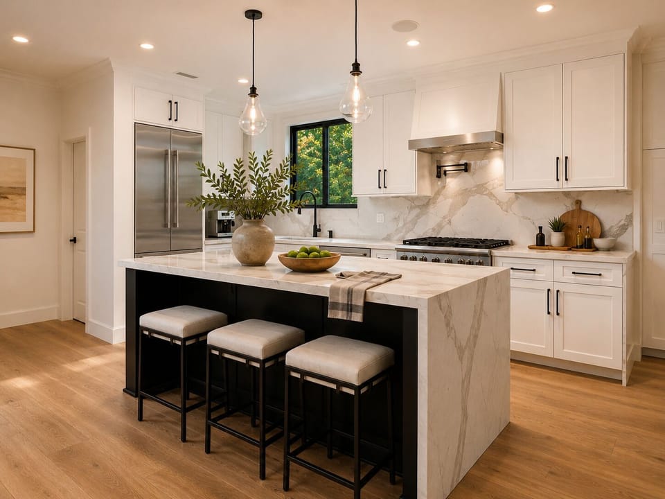 Gourmet kitchen with large island and seating
