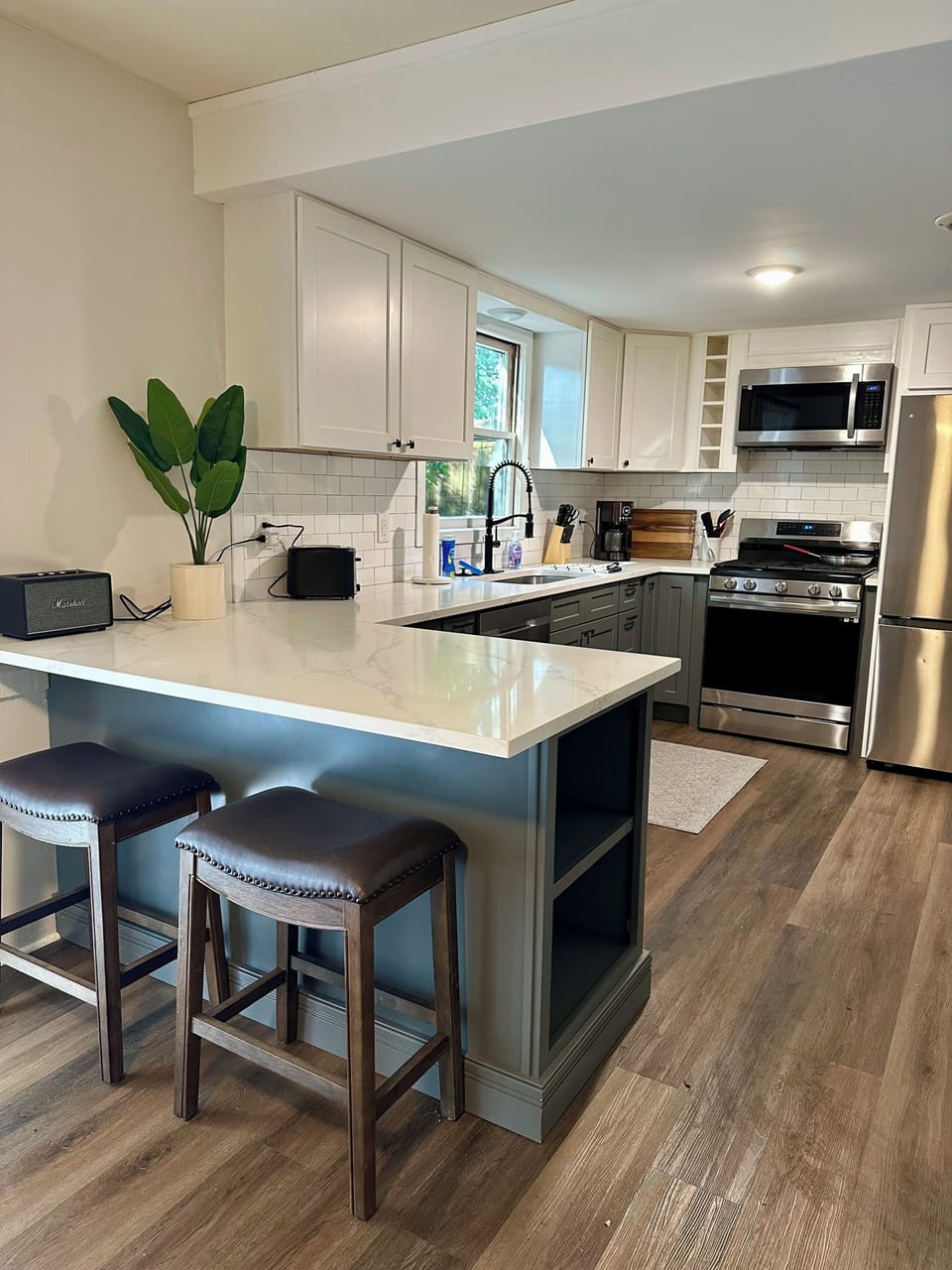 Updated and stocked kitchen.