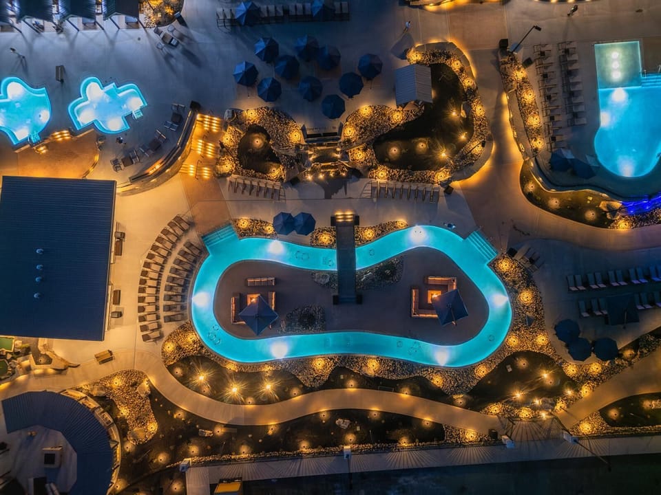Night time view of Lazy River.