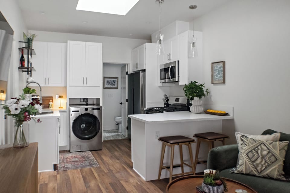 Bright, modern kitchen, new stainless appliances