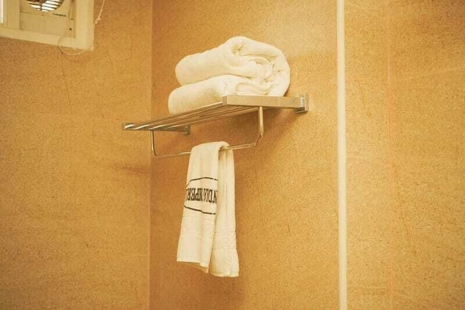 Shower, towels, soap, shampoo