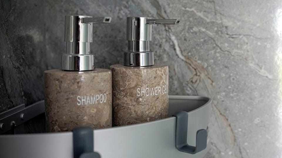 Shower, free toiletries, hair dryer, slippers
