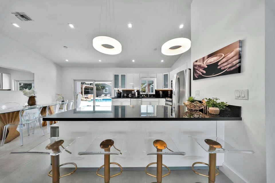 Generous counter space ideal for socializing and quick dining.