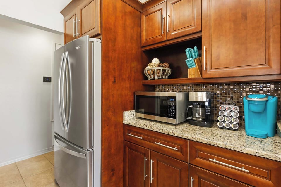 Fully equipped kitchen with stainless appliances and lots of prep space