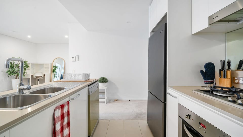 Practical kitchen with everything needed for home-style meals.