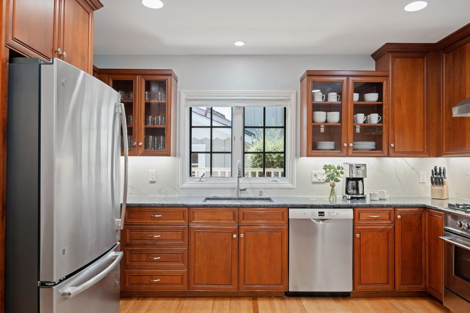 Spacious countertops for cooking with dishwasher, coffee maker and other basic appliances