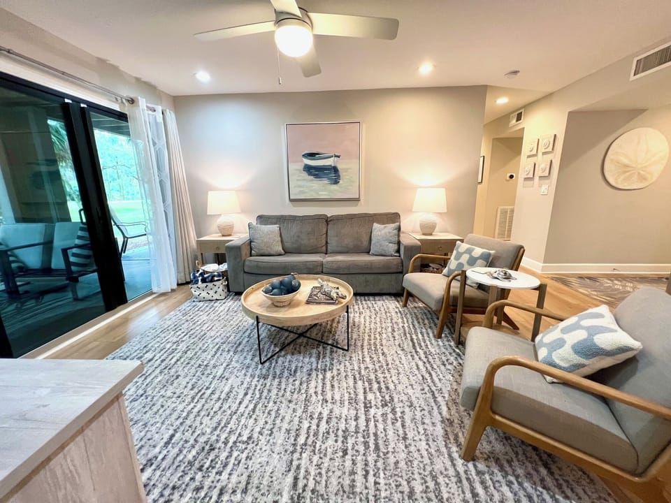 With the kitchen steps away and seating for everyone, it's the perfect spot to enjoy breakfast before heading to the beach, just 0.5 miles away.