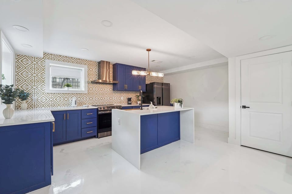 Full kitchen in basement area.