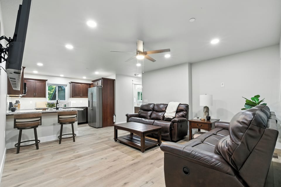 Nice large living room with plenty of seating.
