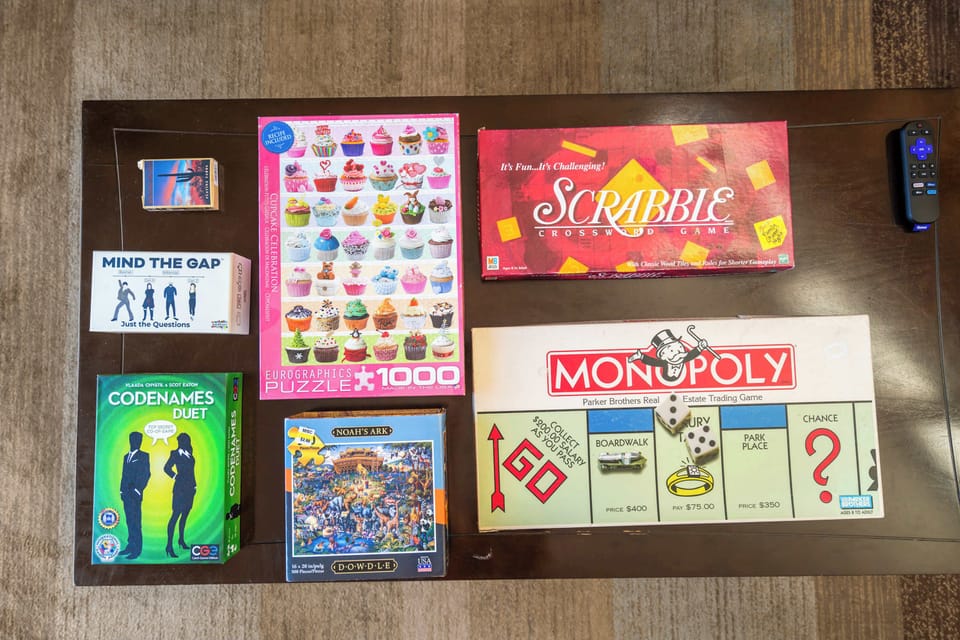 Rain or shine, you're covered - this home is stocked with classic board games and puzzles for cozy nights in or fun-filled afternoons with friends and family.