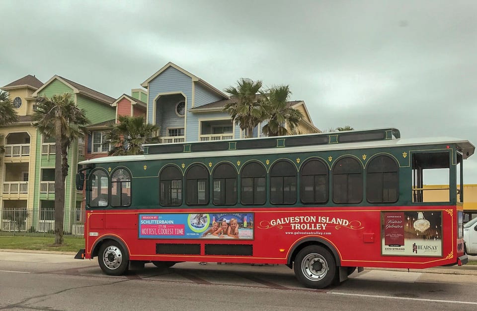 Trolley stops outside the complex that travels along the Seawall